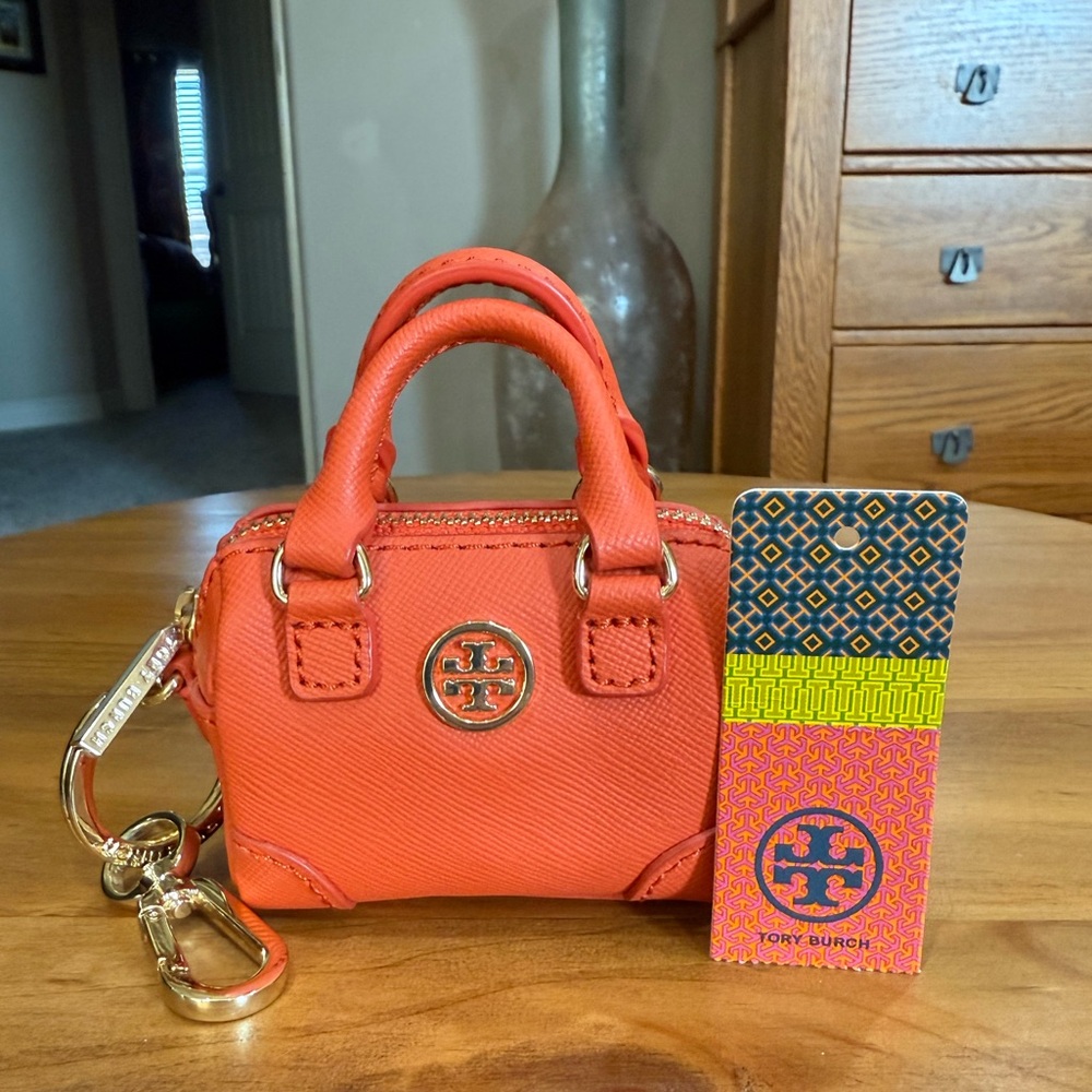 Tory Burch Blood Orange Robinson Saffiano Mini Key Fob Handbag Miniature Unused